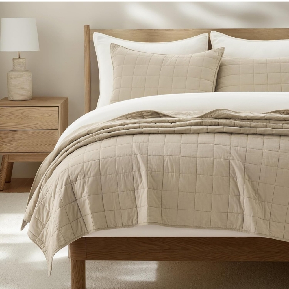 EVERGRACEHOME 100% Cotton Box Stitch Quilt Bedding Set King Size 3 Pieces, Garme
